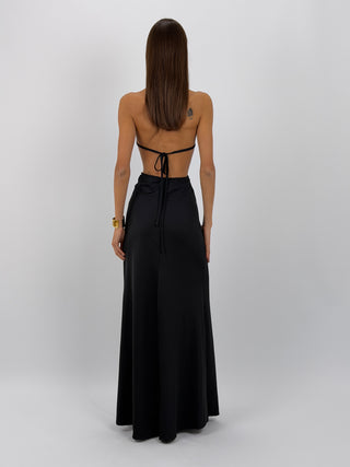 Abito Lungo Halter con Schiena Scoperta Nero