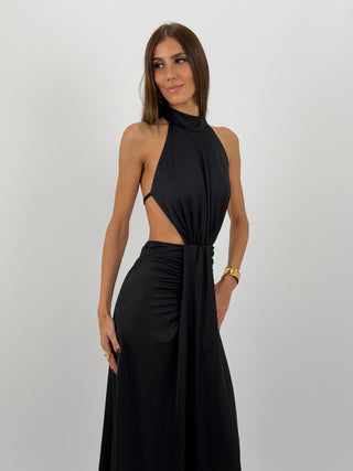 Abito Lungo Halter con Schiena Scoperta Nero