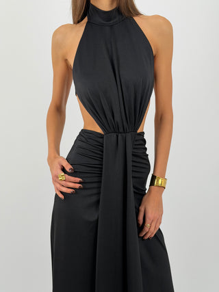 Abito Lungo Halter con Schiena Scoperta Nero