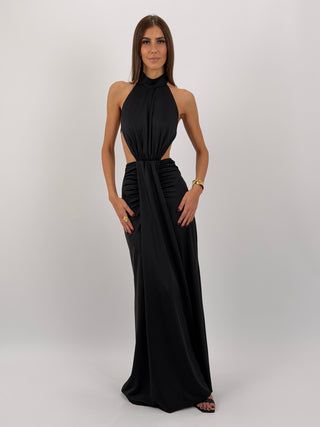 Abito Lungo Halter con Schiena Scoperta Nero