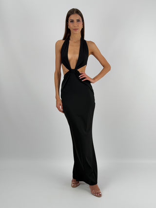 Abito Lungo con Cut Out Nero