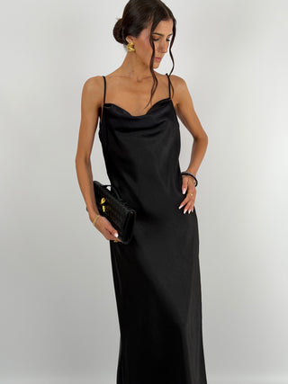 Abito Satin Schiena Scoperta Nero