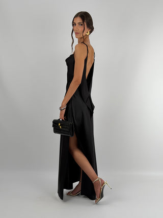 Abito Satin Schiena Scoperta Nero