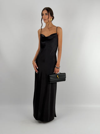 Abito Satin Schiena Scoperta Nero