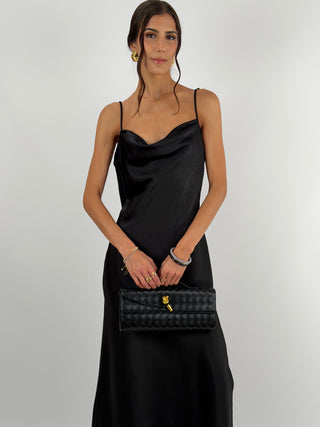 Abito Satin Schiena Scoperta Nero