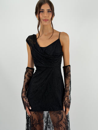 Abito in Pizzo Nero con Guanti Lumina