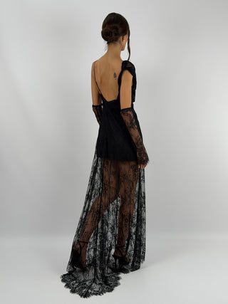 Abito in Pizzo Nero con Guanti Lumina