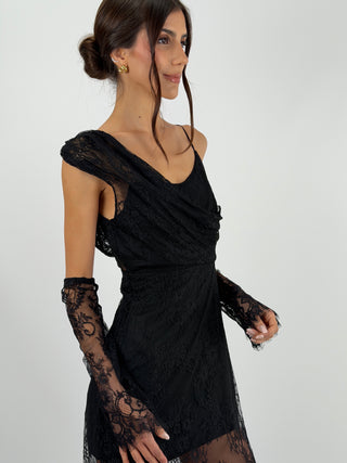Abito in Pizzo Nero con Guanti Lumina