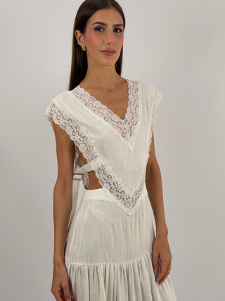 Abito con Inserti in Pizzo Panna Lumina