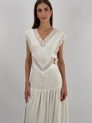 Abito con Inserti in Pizzo Panna Lumina