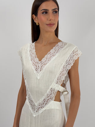 Abito con Inserti in Pizzo Panna Lumina