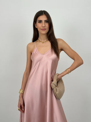 Abito Lungo Satin Kora Rosa Antico