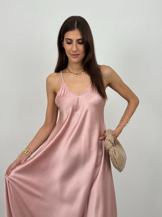 Abito Lungo Satin Kora Rosa Antico