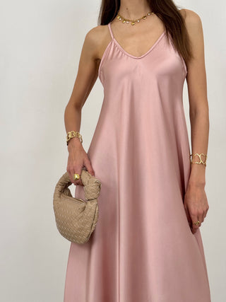 Abito Lungo Satin Kora Rosa Antico