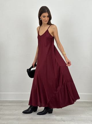 Abito Lungo Satin Kora Bordeaux