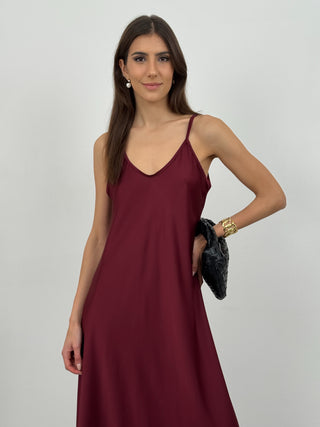 Abito Lungo Satin Kora Bordeaux