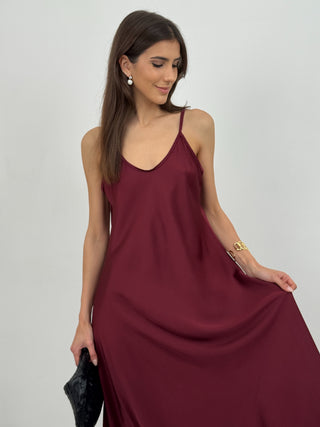 Abito Lungo Satin Kora Bordeaux
