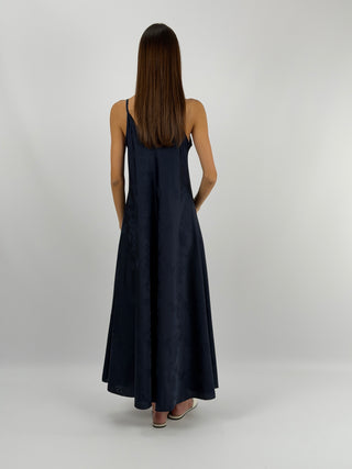 Abito Lungo Jacquard Blu