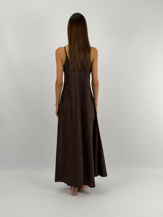 Abito Lungo Jacquard Marrone