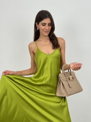 Abito Lungo Satin Kora Verde Lime