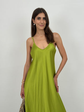 Abito Lungo Satin Kora Verde Lime