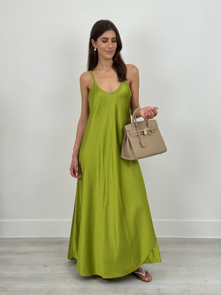 Abito Lungo Satin Kora Verde Lime