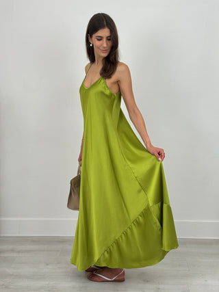 Abito Lungo Satin Kora Verde Lime