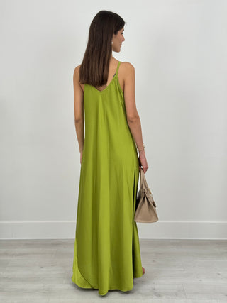 Abito Lungo Satin Kora Verde Lime