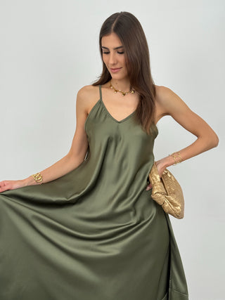 Abito Lungo Satin Kora Verde Oliva