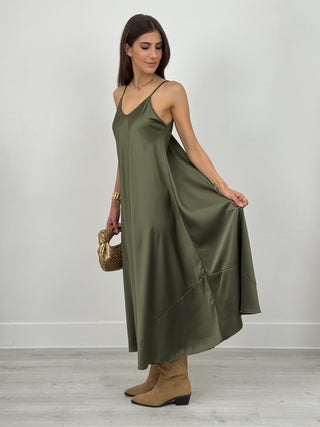 Abito Lungo Satin Kora Verde Oliva