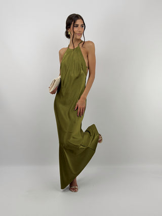 Abito Gioiello in Satin Verde Olio