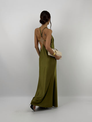 Abito Gioiello in Satin Verde Olio
