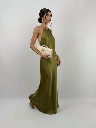 Abito Gioiello in Satin Verde Olio