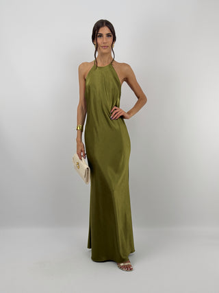 Abito Gioiello in Satin Verde Olio