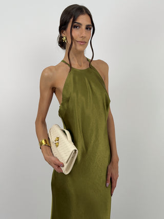 Abito Gioiello in Satin Verde Olio