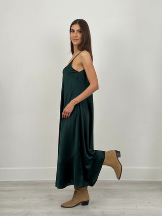 Abito Lungo Satin Kora Verde Smeraldo