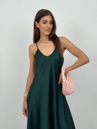 Abito Lungo Satin Kora Verde Smeraldo