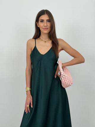 Abito Lungo Satin Kora Verde Smeraldo