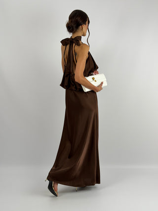 Abito Satin con Top a Balza Marrone