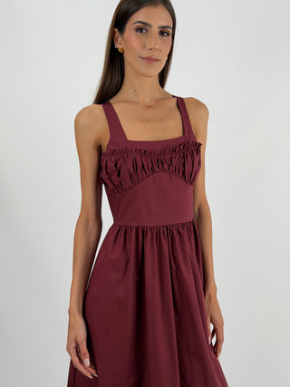 Abito Midi in Cotone Burgundy