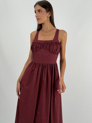 Abito Midi in Cotone Burgundy