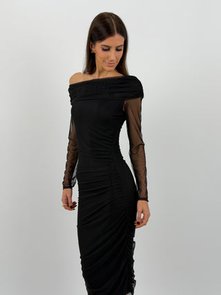 Abito Midi in Tulle Nero