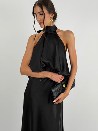 Abito Satin con Top a Balza Nero