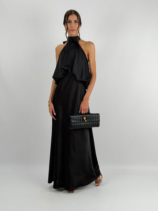 Abito Satin con Top a Balza Nero