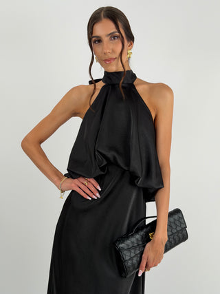 Abito Satin con Top a Balza Nero
