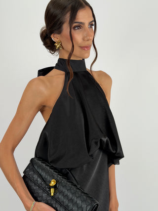 Abito Satin con Top a Balza Nero