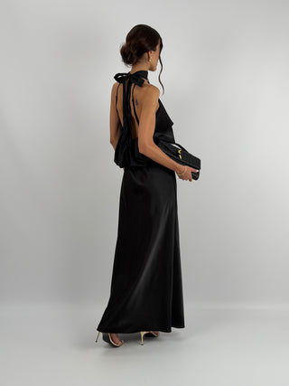 Abito Satin con Top a Balza Nero