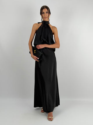 Abito Satin con Top a Balza Nero