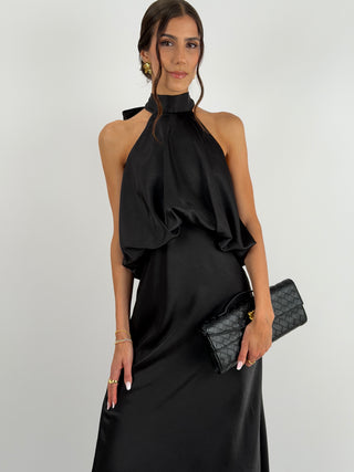 Abito Satin con Top a Balza Nero