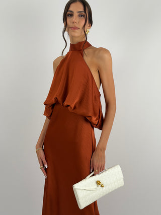 Abito Satin con Top a Balza Ruggine